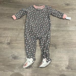 Carter’s Fleece Footie Zipper Pajamas, Pink and Gray Polka Dot Size 18M